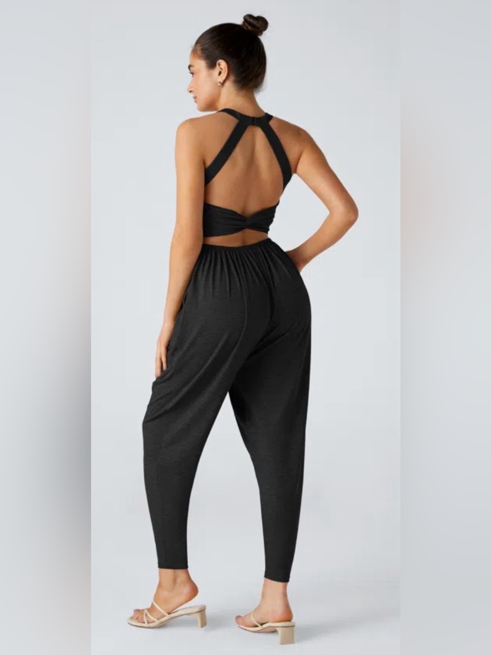 Halara NWT Open-Back Black Jumpsuit Pockets Size XL